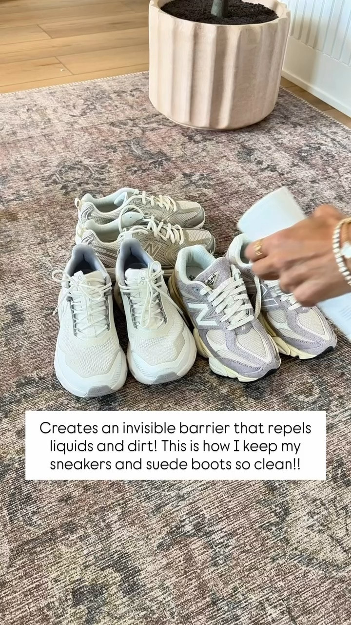 This clear spray will repel water and dirt from sneakers and boots. I spray them really good and let them dry overnight. I try to spray them when they are new out of the box, but you can also spray an older pair as well. Just make sure that you clean and wash them beforehand to get any existing stains out. This spray will form a protective seal that is clear around the outside and it will last a really long time!

#LTKmomlife #LTKselfcare #LTKmorningroutine