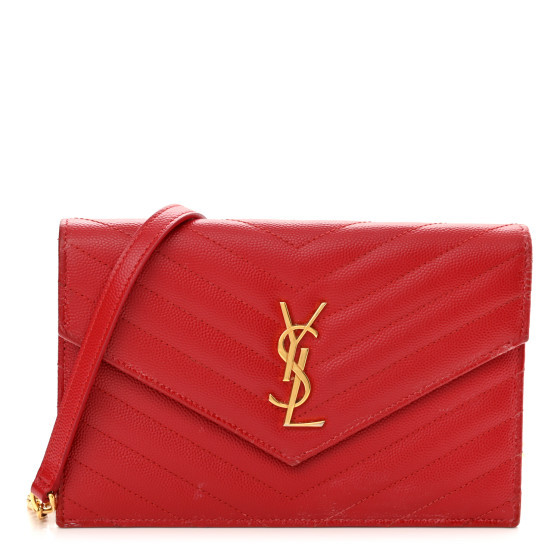 Grain De Poudre Matelasse Chevron Monogram Envelope Chain Wallet New Red | FASHIONPHILE (US)