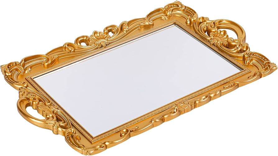 Sooyee Decorative Tray,Bathroom Tray Vanity Tray Decor, 15.3x9.8 Gold Tray Mirror Tray for Desser... | Amazon (US)