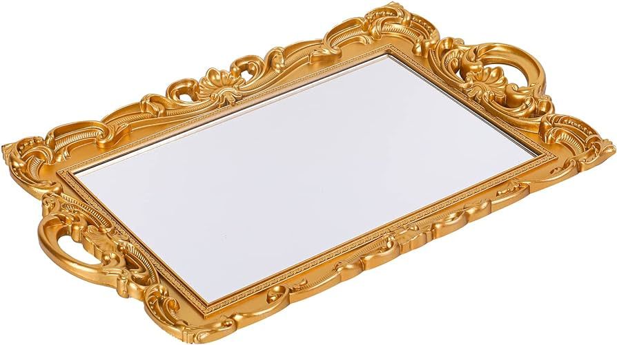 Sooyee Decorative Tray,Bathroom Tray Vanity Tray Decor, 15.3x9.8 Gold Tray Mirror Tray for Desser... | Amazon (US)