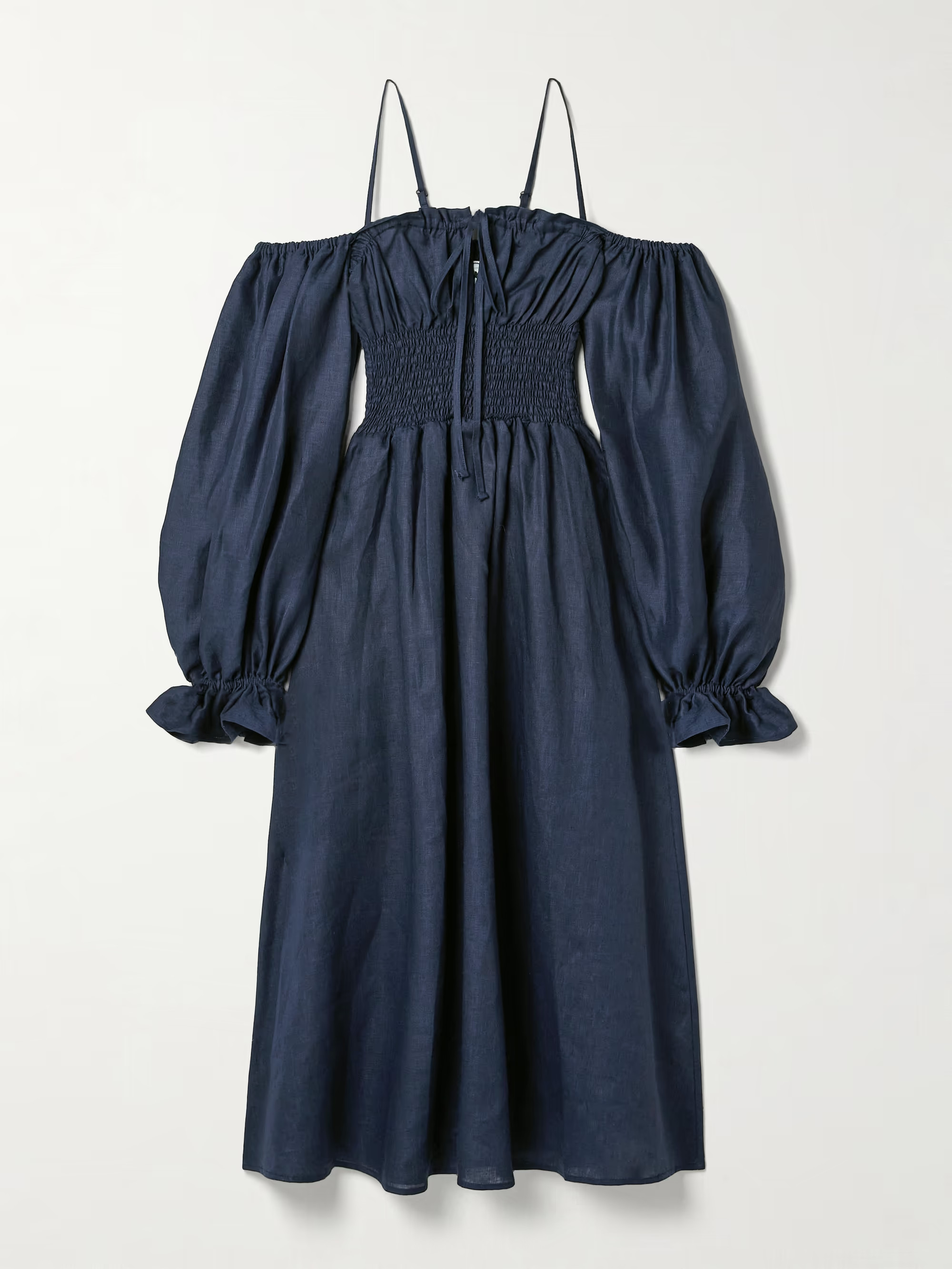 Cancan cold-shoulder shirred linen midi dress | NET-A-PORTER (UK & EU)