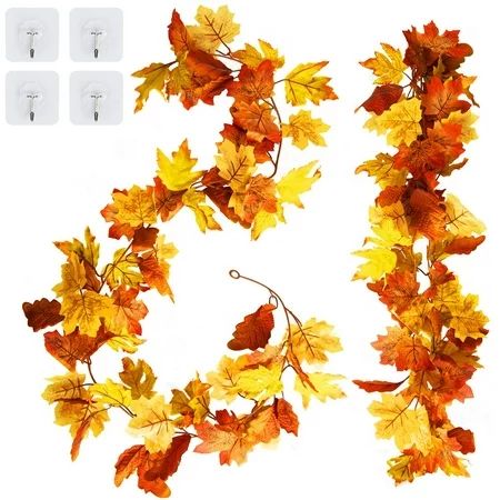 2 Pack Fall Garland Decor for Home Artificial Maple Leaf Hanging Fall Leaves Garland Autumn Foliage  | Walmart (US)