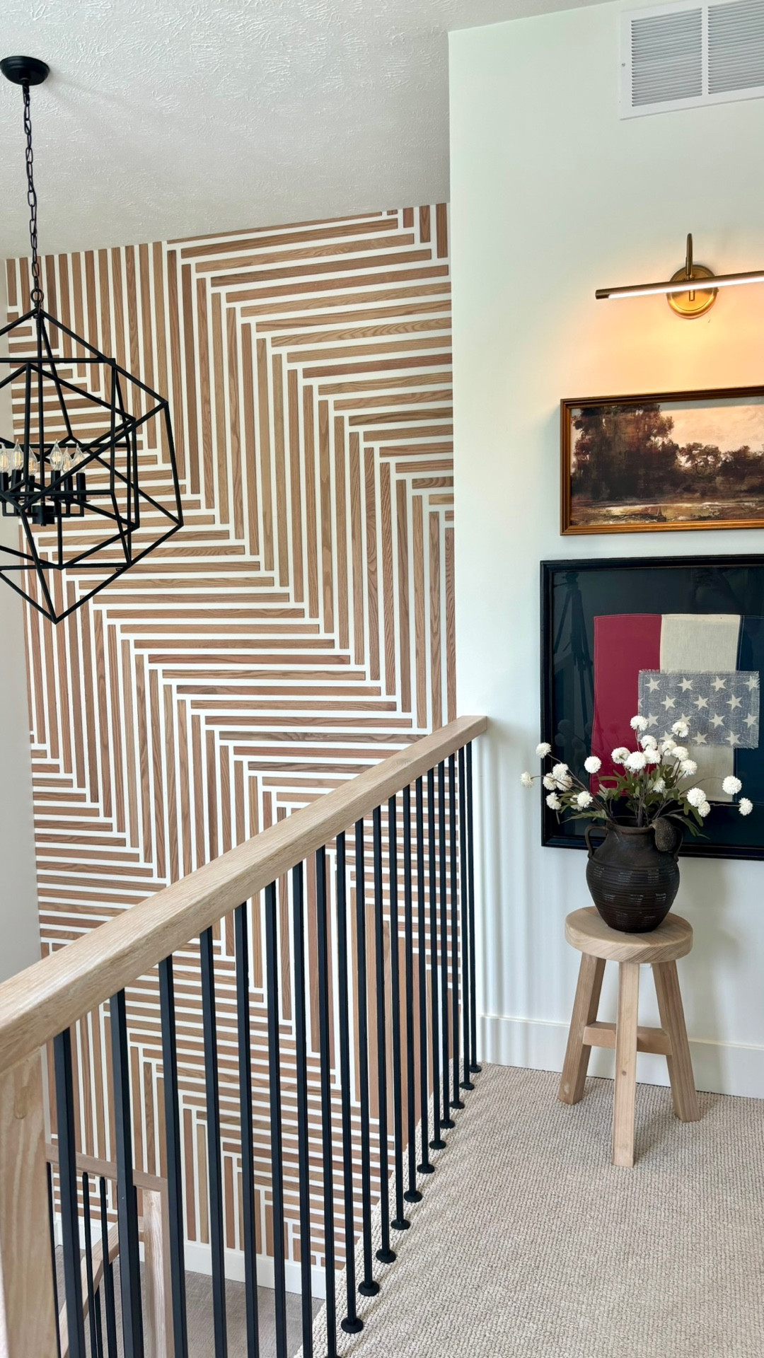 This stairwell was a top favorite this year. When new friends come over these wall slats from @weaberlumber are always the favorite.  Everyone stops and loves it.  It was a quick two day project.  I am still trying to decide what wall I will be adding more of these wood slats to this year.  I am thinking our loft area.  Have a great weekend!

#whitehouse #diyhomeprojects #homedecorating #wallpaper #stairdesign #stairwell #woodslatwall

#LTKHome