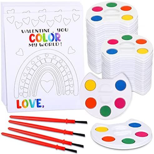 24 Pack Mini Watercolor Kids Paint Set Painting Valentines Day Card Mini Watercolor Palette, 5 Co... | Amazon (US)
