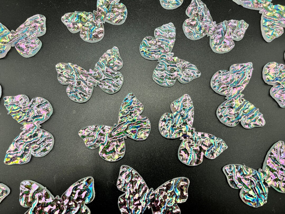 COE90 62mm Waterjet Cut Butterfly on 3.8mm rippled rainbow DICHROIC fusible art glass! Sold Indiv... | Etsy (US)