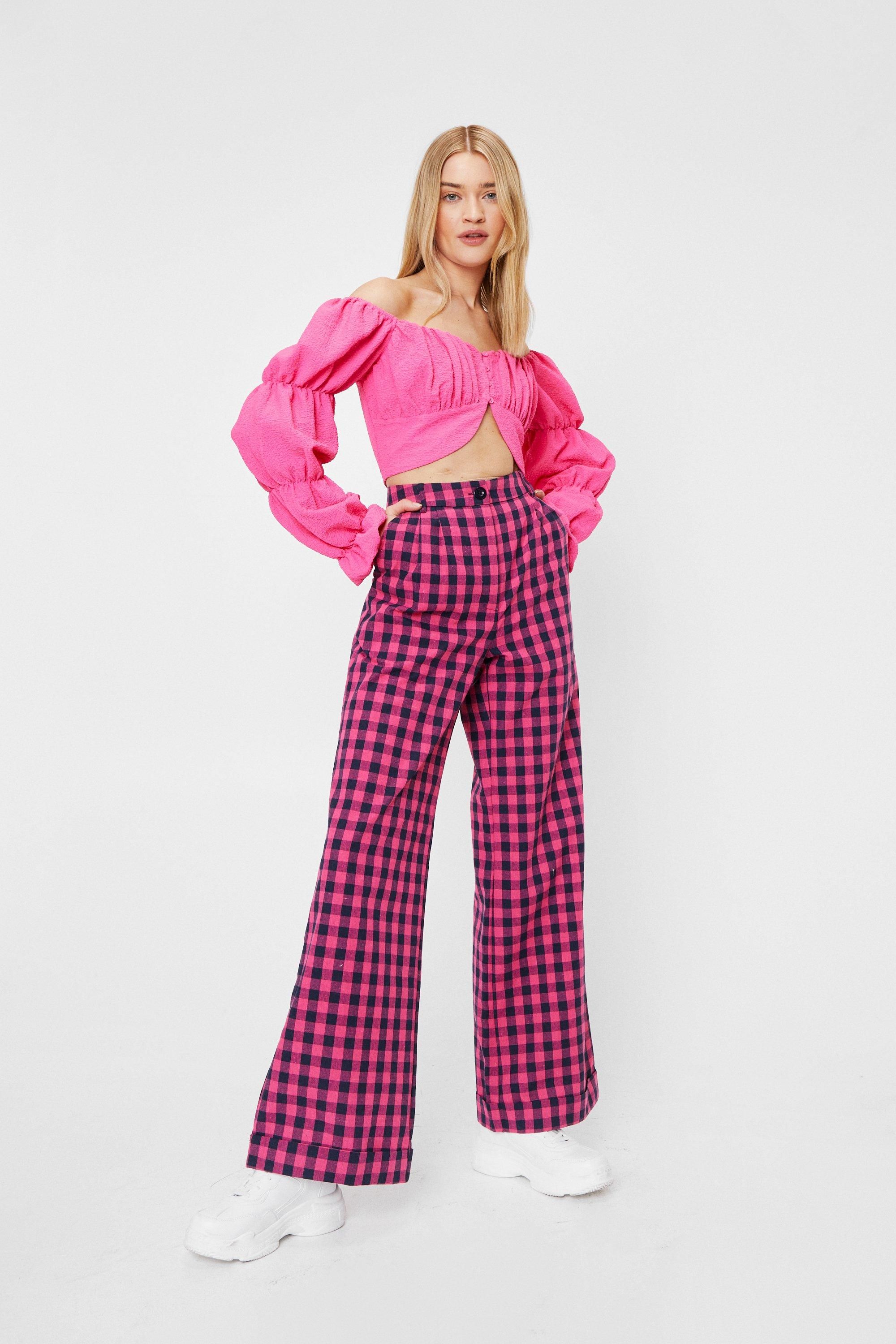 High Waisted Wide Leg Gingham Trousers | NastyGal (UK, IE)