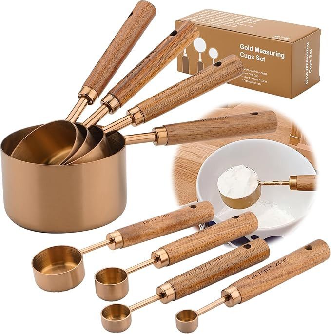 Premium Measuring Cups and Spoons Set with Wood Handle, 8-Pieces Stainless Steel Liquid and Dry M... | Amazon (US)