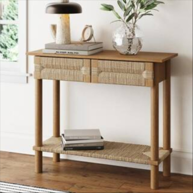 Click for more info about Nathan James Beacon 37 in. Light Brown Seagrass Rectangle MDF Wood Veneer Console Table with Draw...