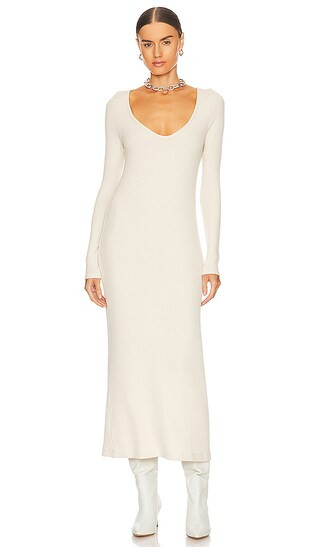 V-neck Sweater Dress in Natural | Revolve Clothing (Global)