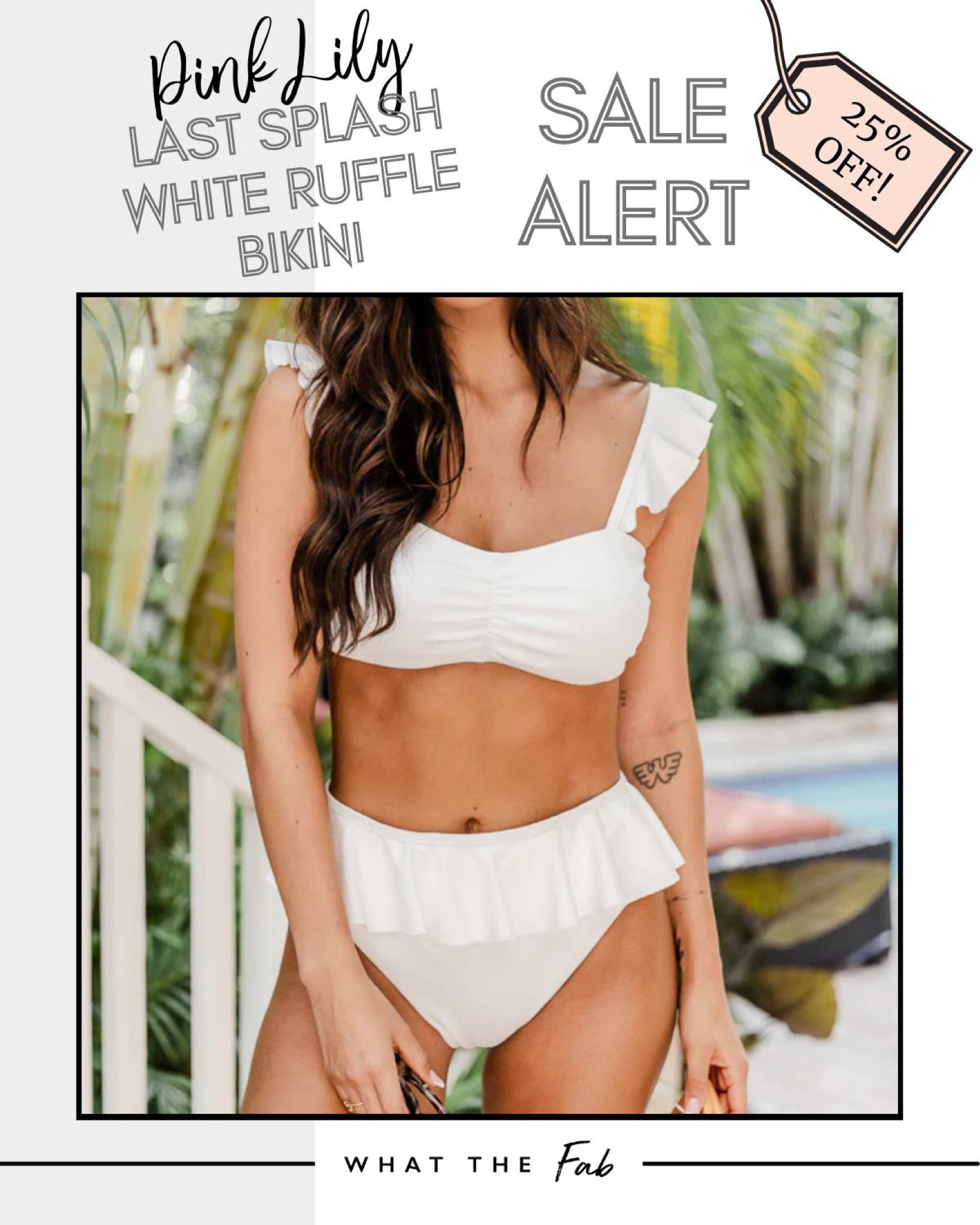 Pink Lily Last Splash White Ruffle Bikini, beach bachelorette party, bridal outfit, swimsuits, beachwear, summer wear, bikini tops, bikini bottoms

#LTKwedding #LTKswim #LTKSale