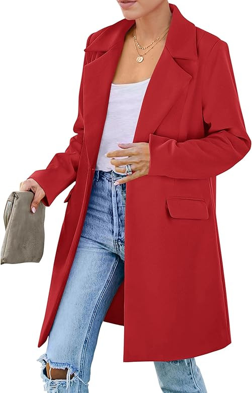 PRETTYGARDEN Women's 2025 Spring Fall Long Blazer Jackets Long Sleeve Lapel Pockets Loose Fit Wor... | Amazon (US)