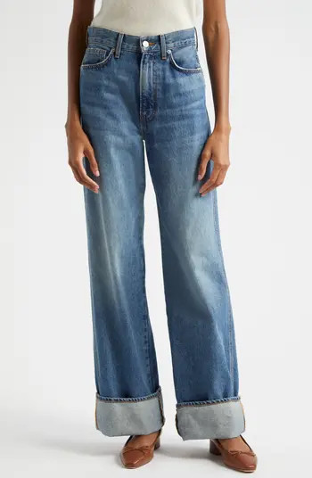 Veronica Beard Taylor High Waist Wide Leg Cuffed Jeans | Nordstrom | Nordstrom