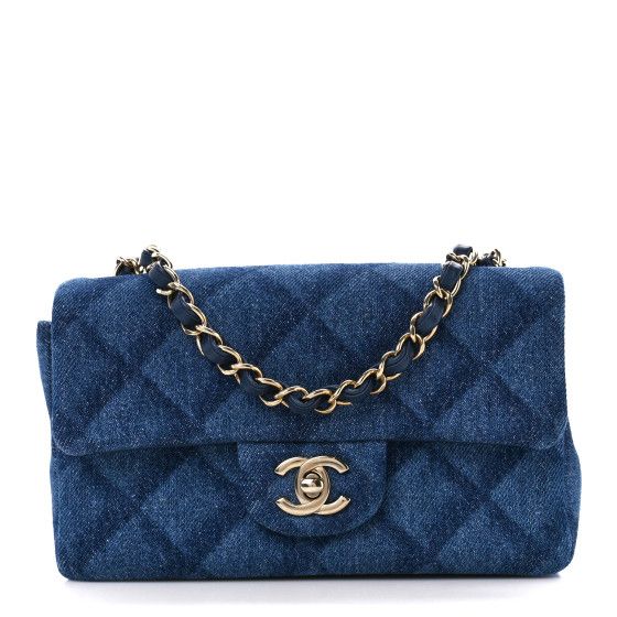 CHANEL Printed Denim Quilted Mini Rectangular Flap Dark Blue | FASHIONPHILE | FASHIONPHILE (US)