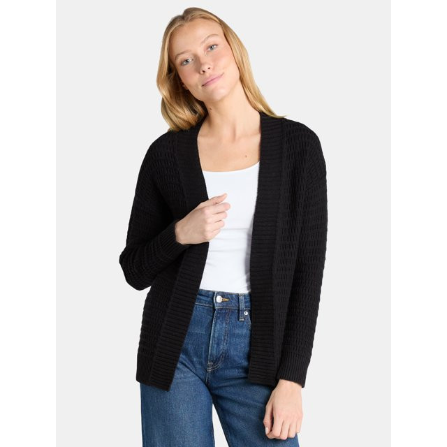 Time and Tru Women’s Textured Cardigan Sweater, Midweight, Sizes XS-XXXL | Walmart (US)