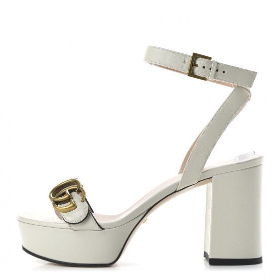 GUCCI Calfskin GG Marmont Ankle Wrap Platform Sandals 36.5 White | Fashionphile