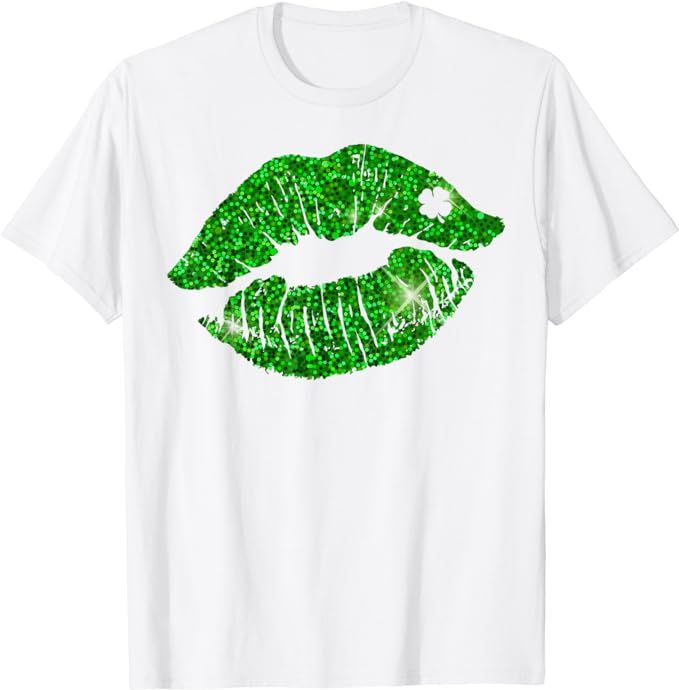 Green Shamrock Lips Kiss Irish St Patricks Day Shirt Women T-Shirt | Amazon (US)