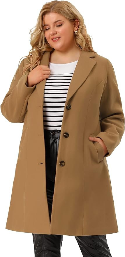 Agnes Orinda Women's Plus Size Coat Single Breasted Notched Lapel Elegant Long Winter Coats 2023 | Amazon (US)