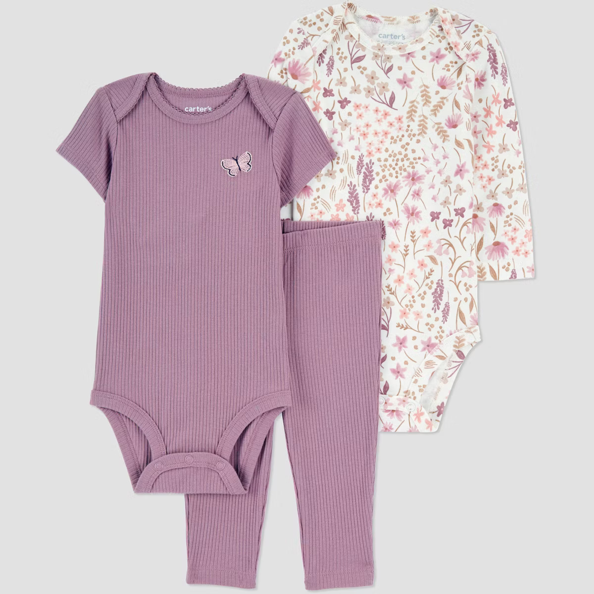 Carter's Just One You® Baby Girls' 3pc Floral Bodysuit Set - Purple | Target