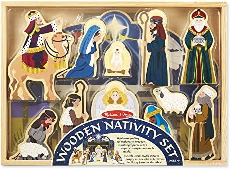 Melissa & Doug Classic Wooden Christmas Nativity Set With 4-Piece Stable and 11 Wooden Figures | Amazon (US)