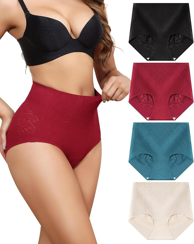 LEVAO Womens High Waisted Seamless Underwear Lace Stretch No Show Tummy Control Panties Full Cove... | Amazon (US)