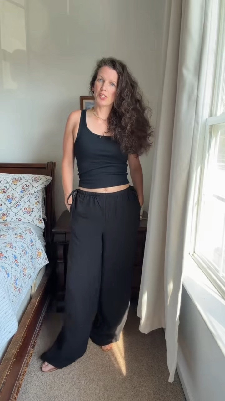 Keeping it simple with an all-black summer outfit: a tank top, wide-leg gauze pants, sandals, a basket bag, and the finishing touch, Clinique My Happy Peony Picnic. Sometimes the simplest outfits feel the most put together. 

#AllBlackOutfit #BlackOnBlack #CasualStyle #EverydayStyle #SummerStyle #MinimalStyle #CapsuleWardrobe #GauzePants #TankTopStyle #EffortlessStyle #SimpleStyle #NeutralStyle #WeekendOutfit #OOTD #StyleInspo #WardrobeBasics #QuietLuxuryStyle #CasualChic #CurlyHairStyle #Summerstyle

#LTKOver40 #LTKActive