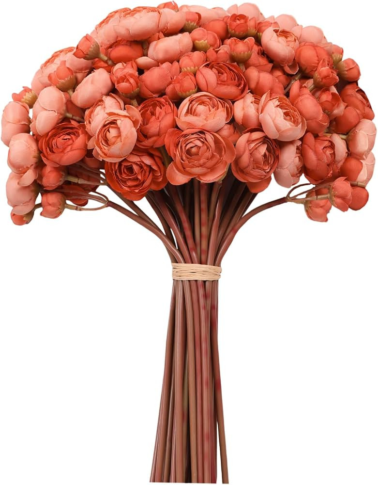 32Pcs Burnt Orange Ranunculus Artificial Flowers Home Wedding Decor | Amazon (US)