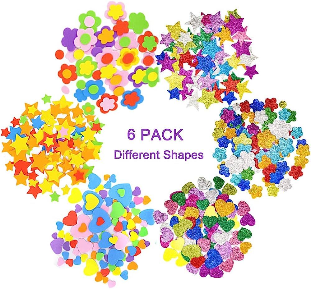 6 Pack Self-Adhesive Foam Glitter Stickers Assorted Colors Kid's Arts Craft Supplies for Greeting... | Amazon (US)