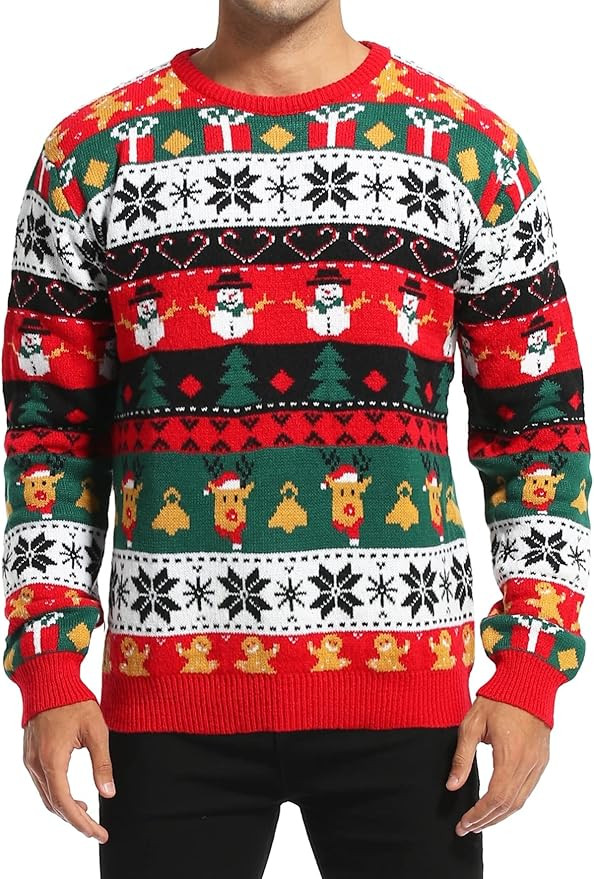 *daisysboutique* Men's Holiday Reindeer Snowman Santa Snowflakes Sweater | Amazon (US)