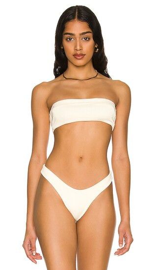 Ribbed Straight Gabi Bikini Top in White Clay White Bikini White Swimsuit White Bandeau Bikini 2024 | Revolve Clothing (Global)