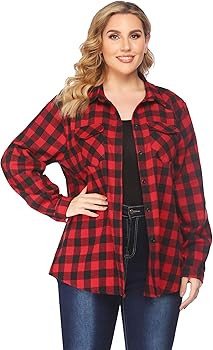 Zeagoo Womens Flannels Long/Roll Up Sleeve Plaid Shirts Cotton Check Gingham Top S-3XL | Amazon (US)