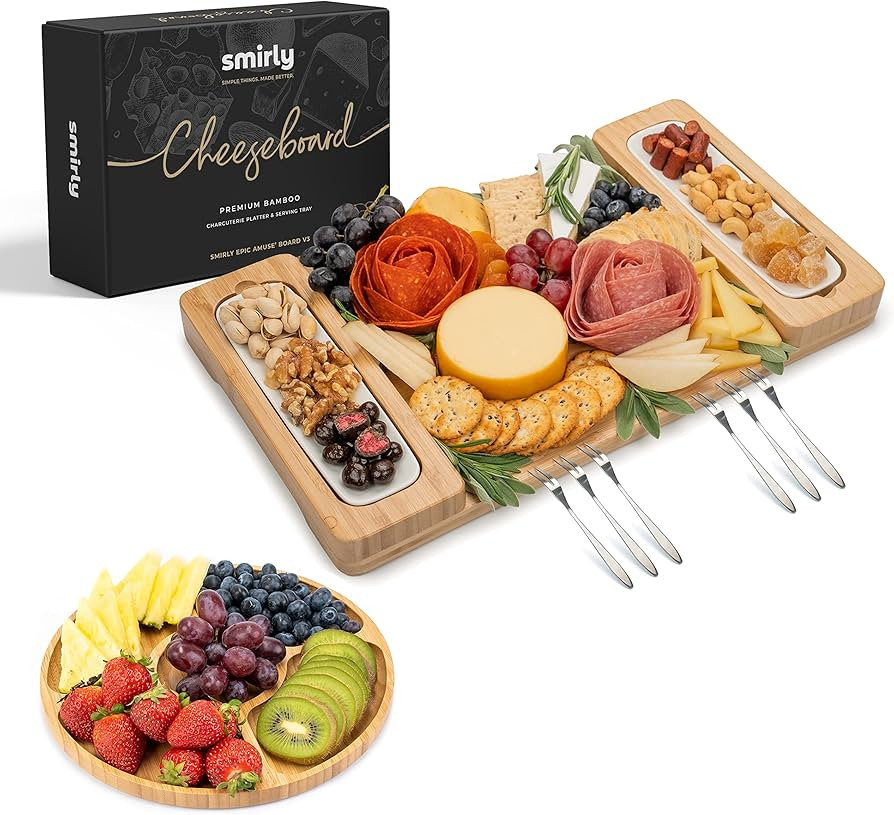SMIRLY Bamboo Cheese Board Set - Large Charcuterie Board Set - Wooden Cheese Boards Charcuterie B... | Amazon (US)