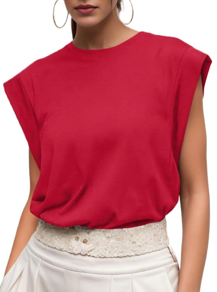 GRECERELLE Women 2025 Cap Sleeve Tops Summer Casual Tee Shirt Loose Crew Neck Basic Tank Trendy W... | Amazon (US)
