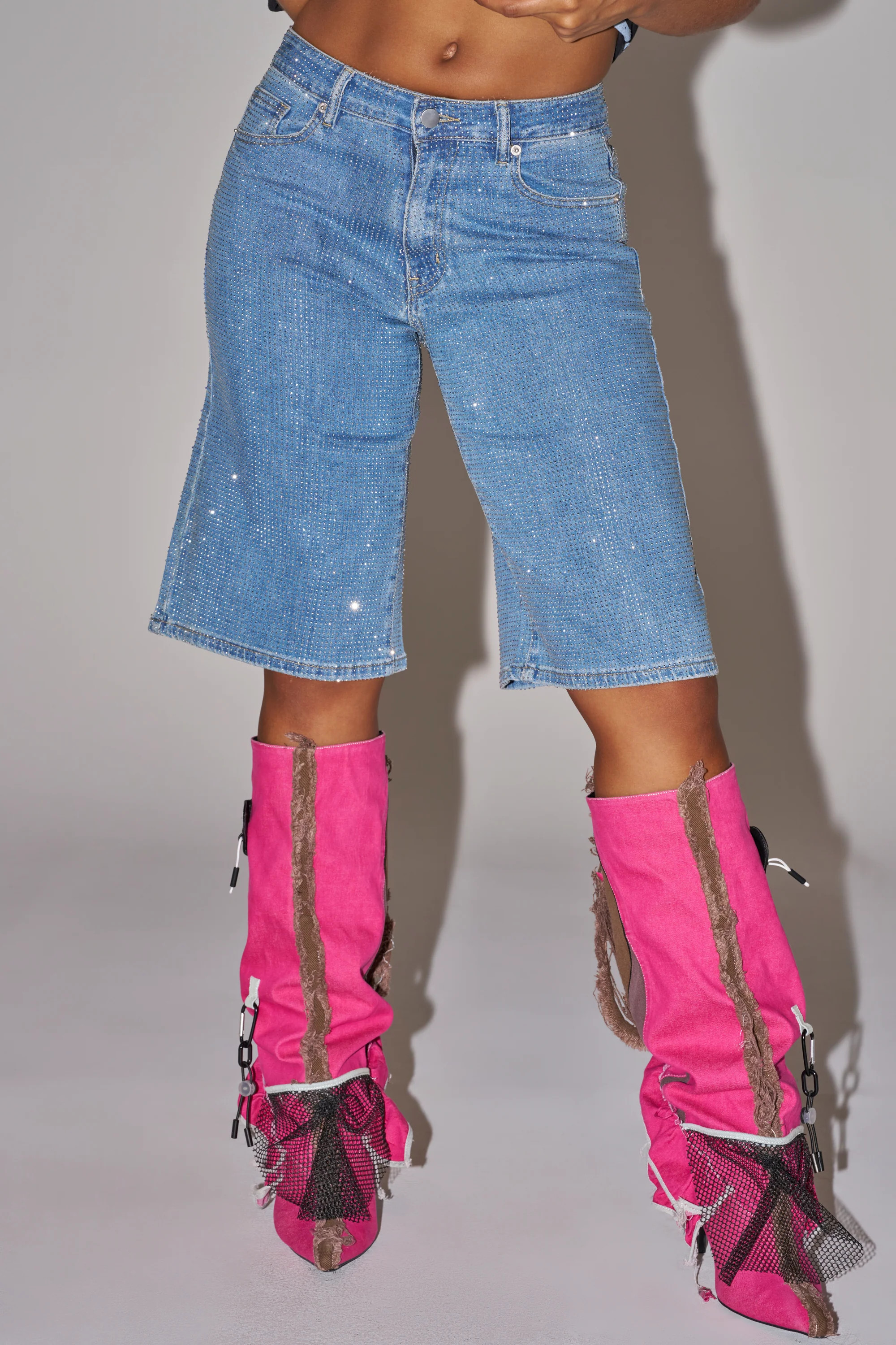 BLING BLING RHINESTONE DARK BLUE DENIM BERMUDA SHORT | AKIRA