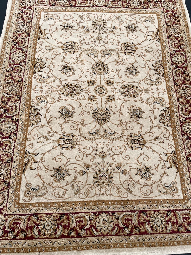 Vintage Cream With Red Border Oriental Classic Rug,stain Resistant,120x160cm - Etsy UK | Etsy (UK)