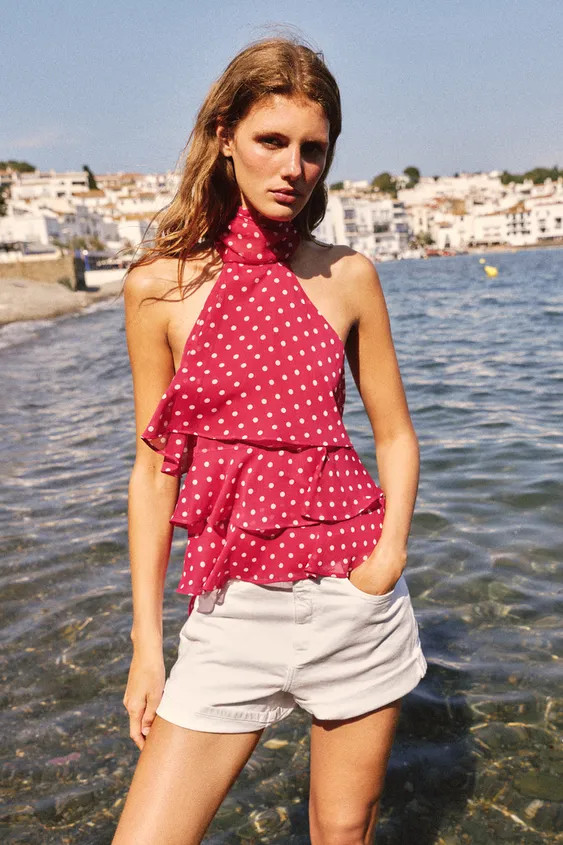 RUFFLED HALTER NECK TOP WITH DOTS | Zara UK