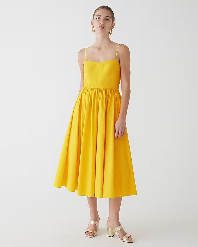 A-line stretch cotton poplin midi dress | J.Crew US