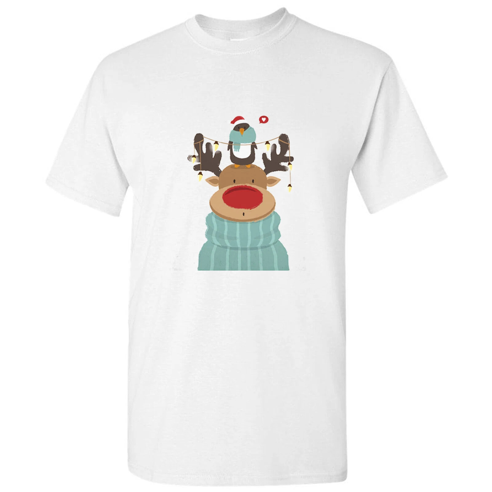 Reindeer Deer Penguin Christmas Cartoon Art Men White T Shirt Tee Top S - 5XL | eBay AU