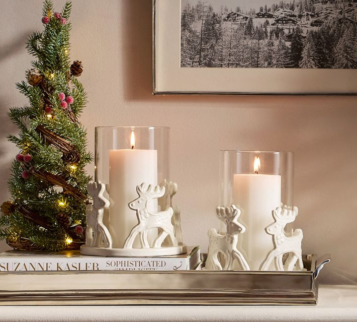 Gingerbread Reindeer Hurricane Candle Holder | Pottery Barn (US)
