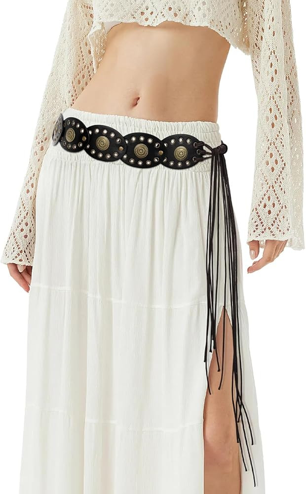 XZQTIVE Women's Boho Disc Belt Concho Western Cowgirl Cowboy Belt for Ladies Wide Vintage Leather... | Amazon (US)