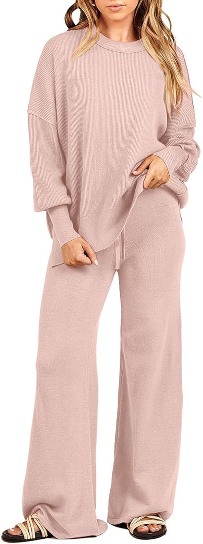 ANRABESS Women 2 Piece Outfits Sweatsuit Oversized Sweater Set & Wide Leg Pants Fall Chunky Loung... | Amazon (US)