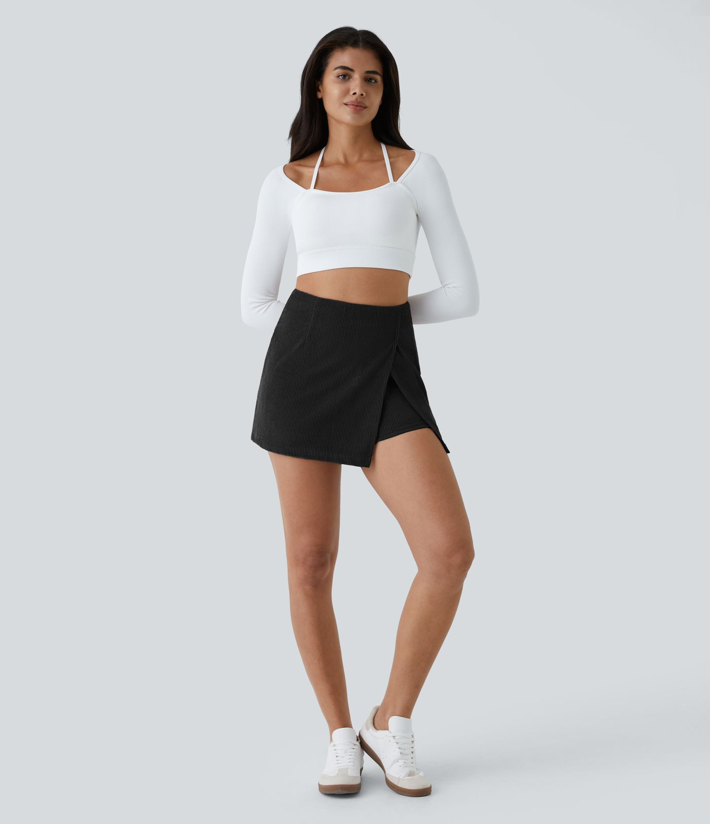 Women’s High Waisted Back Zipper Split Hem 2-in-1 Corduroy Casual Skirt - Halara | HALARA