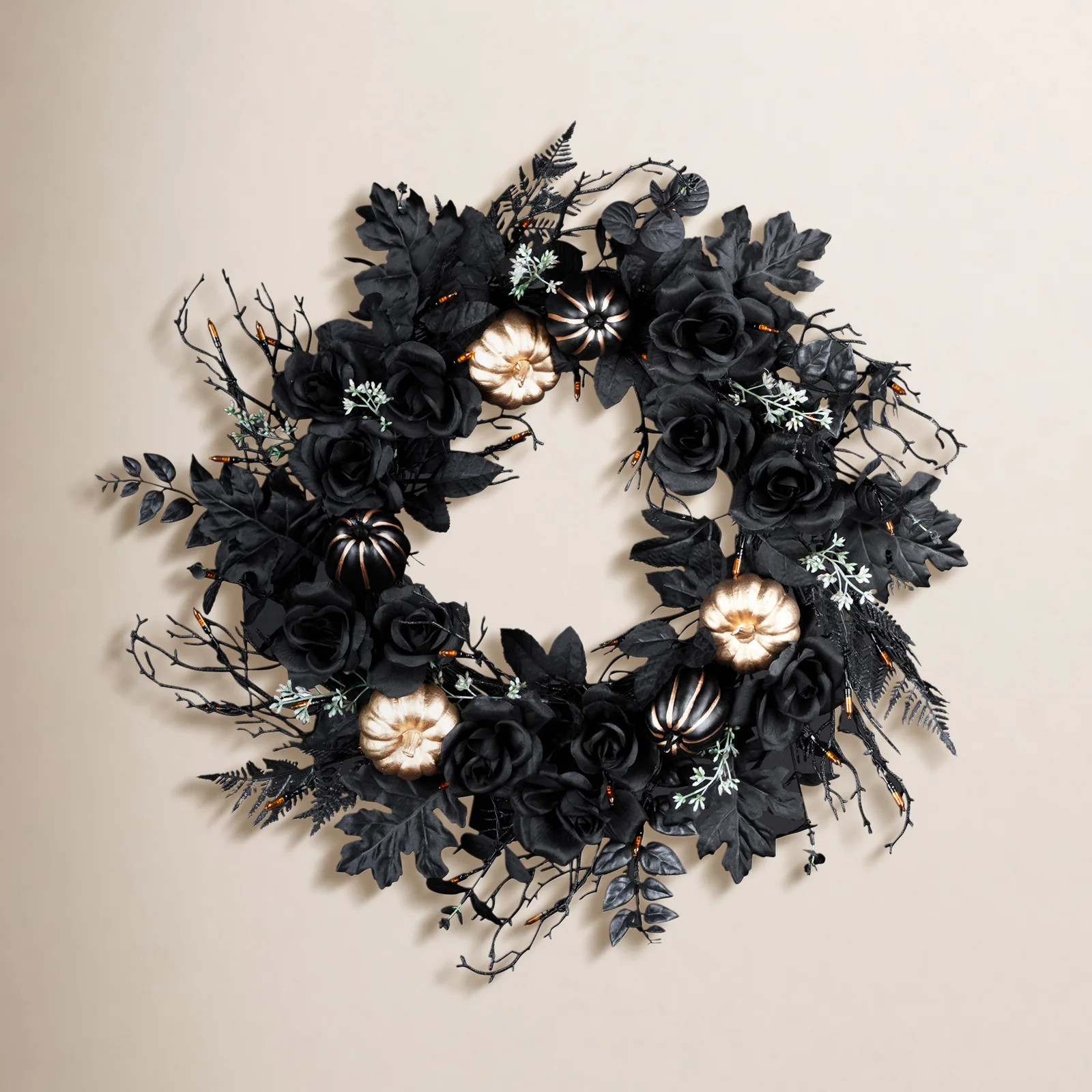 24in. Chic Eek Black Halloween Wreath with LED Lights | Wayfair North America