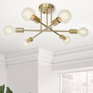 RRTYO Highlandville 23.62 in. 6-Light Brass Sputnik Semi Flush Mount YL002947BR - The Home Depot | The Home Depot