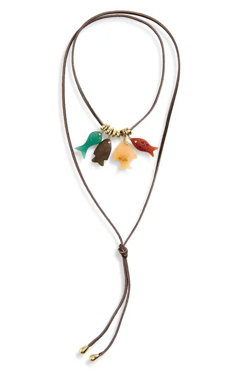 Éliou Fish Charm Wrap Lariat Necklace in Gold Multi at Nordstrom | Nordstrom