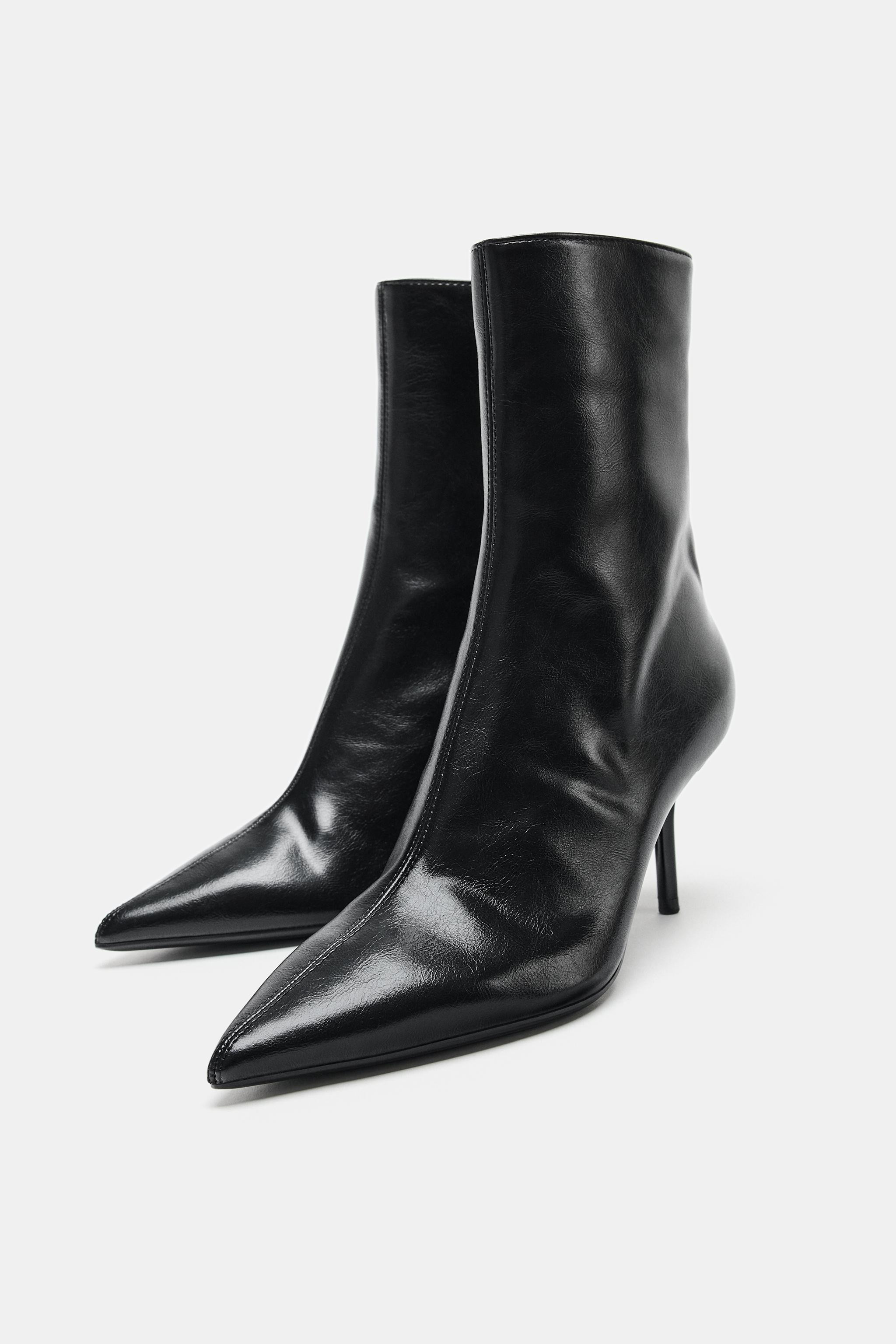 CRACKLED-EFFECT HIGH-HEEL ANKLE BOOTS | Zara UK