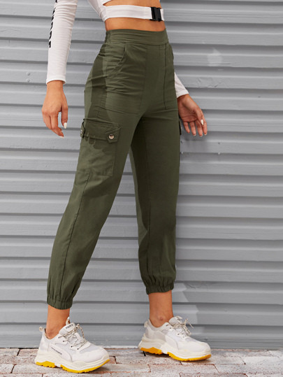 Flap Pocket Elastic Hem Cargo Pants | SHEIN