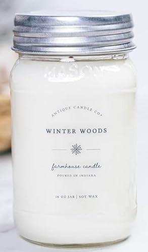 Antique Candle Co.® Winter Woods 16 Ounce Soy Wax Candle, 80 Hour Burn Time, Cotton Wick, Mason Jar Candle (Winter Woods) | Amazon (US)