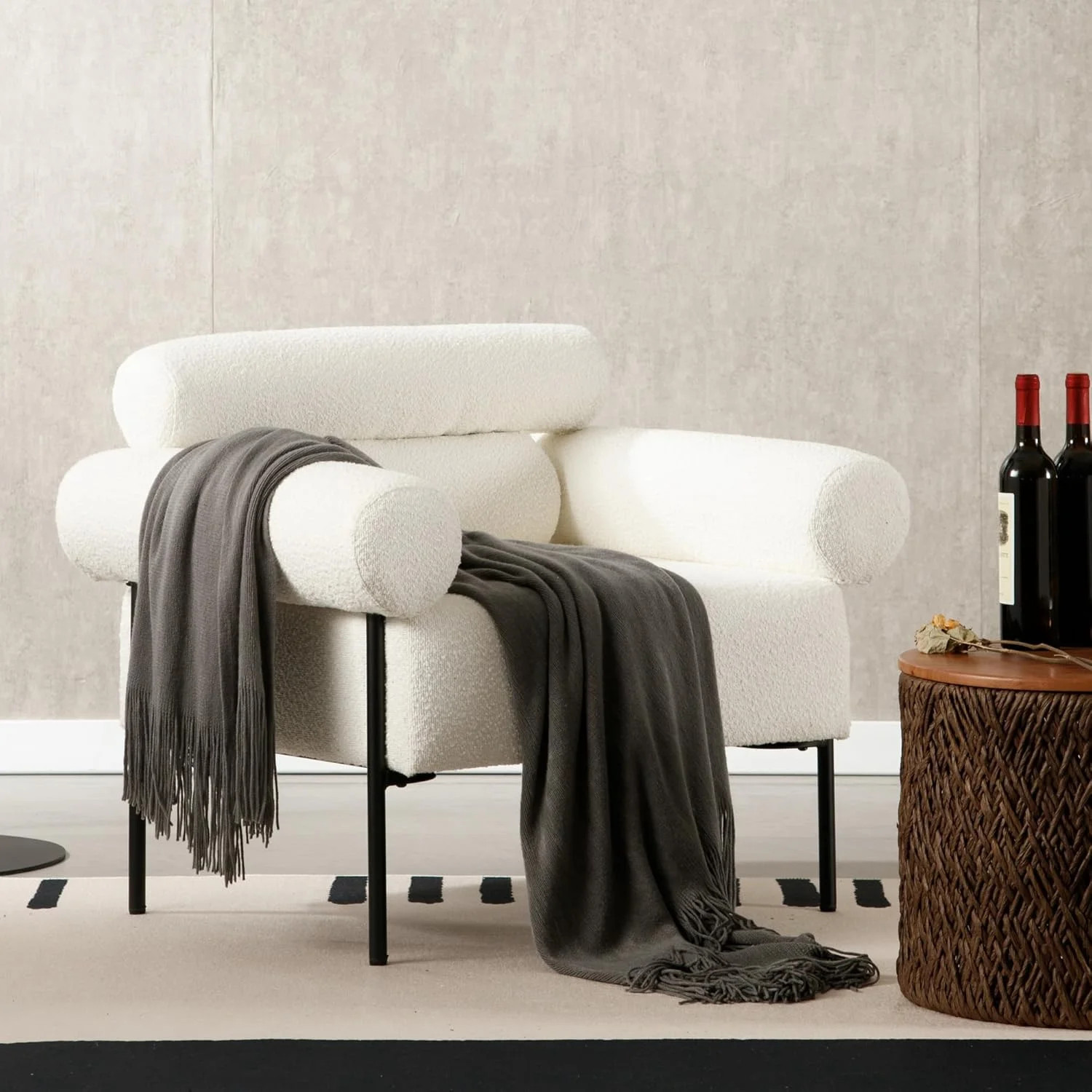 White Boucle Accent Chair Armchair, Modern Accent Chair Oversized Leisure Reading Arm Chair Singl... | Walmart (US)