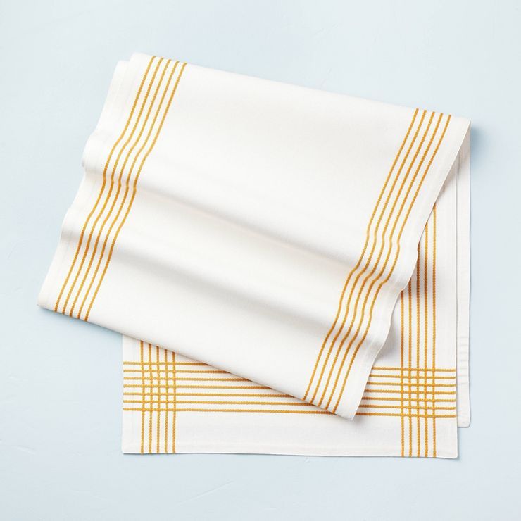 Stitched Border Plaid Woven Table Runner Gold/Cream - Hearth & Hand™ with Magnolia | Target