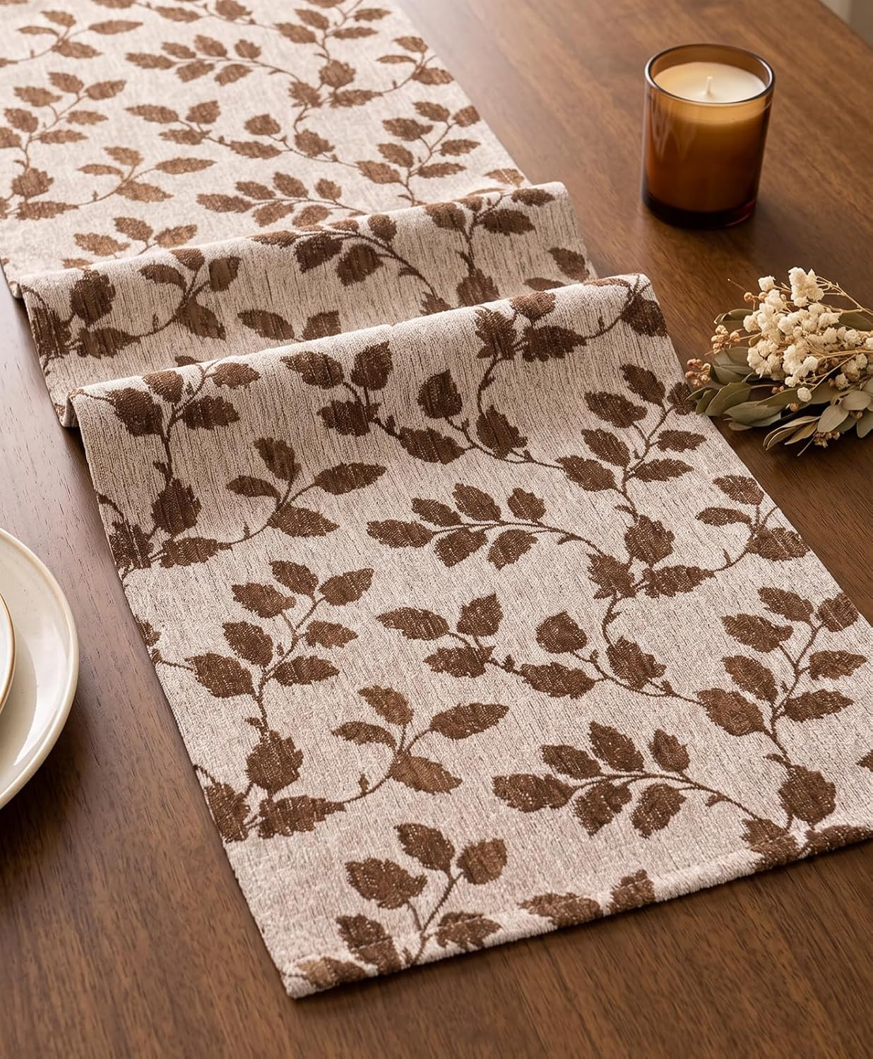 13"x 72" Jacquard Woven Chenille Table Runner, Autumn Leaves | Amazon (US)